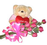 Send this hand tied bouquet of 10 Roses with this cute 6